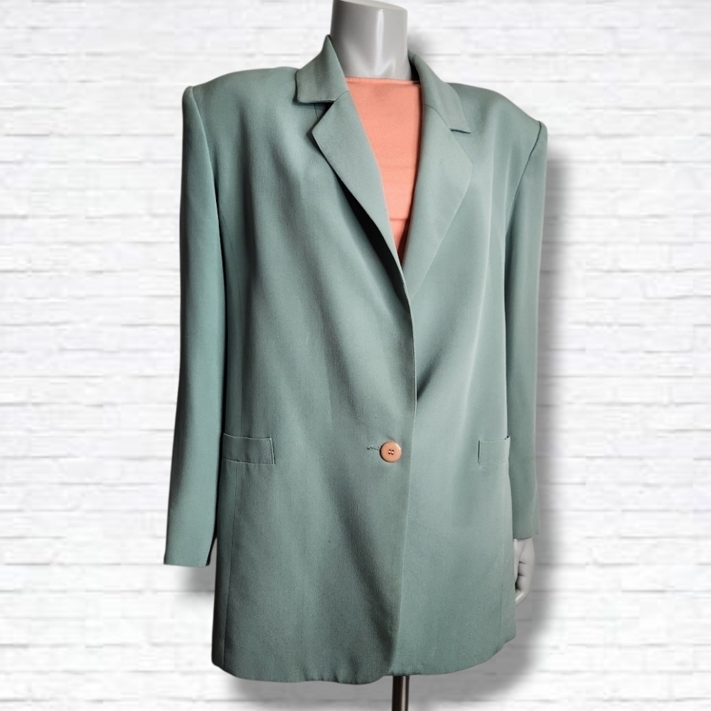 Vintage Bianca 100% Silk Seafoam Green 1 Button Blazer Size 10/L